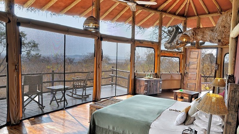 Luxury treehouse lodge interior at Tarangire Treetops with panoramic views